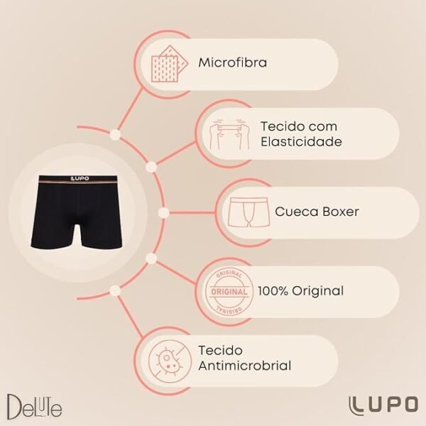 Kit Com 6 Cuecas Boxer Lupo Microfribra Sem Costura Adulto Box Masculina 436 - Image 2