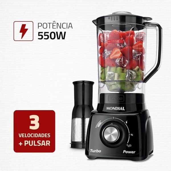 Liquidificador Mondial, Turbo Power 550W, 220V, Preto, 2,2 L - L-99 FB - Image 3