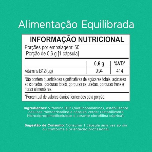 Nutrify - Vitamina B12 - Metilcobalamina 414% VD - Multivitamínico - Suplemento Alimentar para o Metabolismo Energético - Vegano e Livre de Aditivos Artificiais - 60 Cápsulas - Image 3