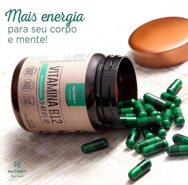 Nutrify - Vitamina B12 - Metilcobalamina 414% VD - Multivitamínico - Suplemento Alimentar para o Metabolismo Energético - Vegano e Livre de Aditivos Artificiais - 60 Cápsulas - Image 2