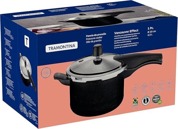 Panela de Pressão Tramontina Vancouver Effect em Alumínio com Revestimento Interno e Externo em Antiaderente Starflon Max Preto 20 cm 4,5 L - Image 3
